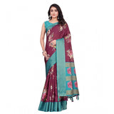 Maroon cotton blend floral printed saree with unstitched blouse, vibrant floral patterns on 5.5Mtr fabric