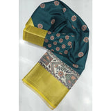 Green cotton silk printed saree with unstitched blouse, vibrant floral design for traditional Indian wear