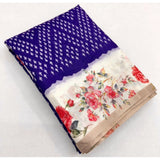 Blue cotton silk floral printed saree with unstitched blouse, vibrant blooms on 5.5mtr fabric