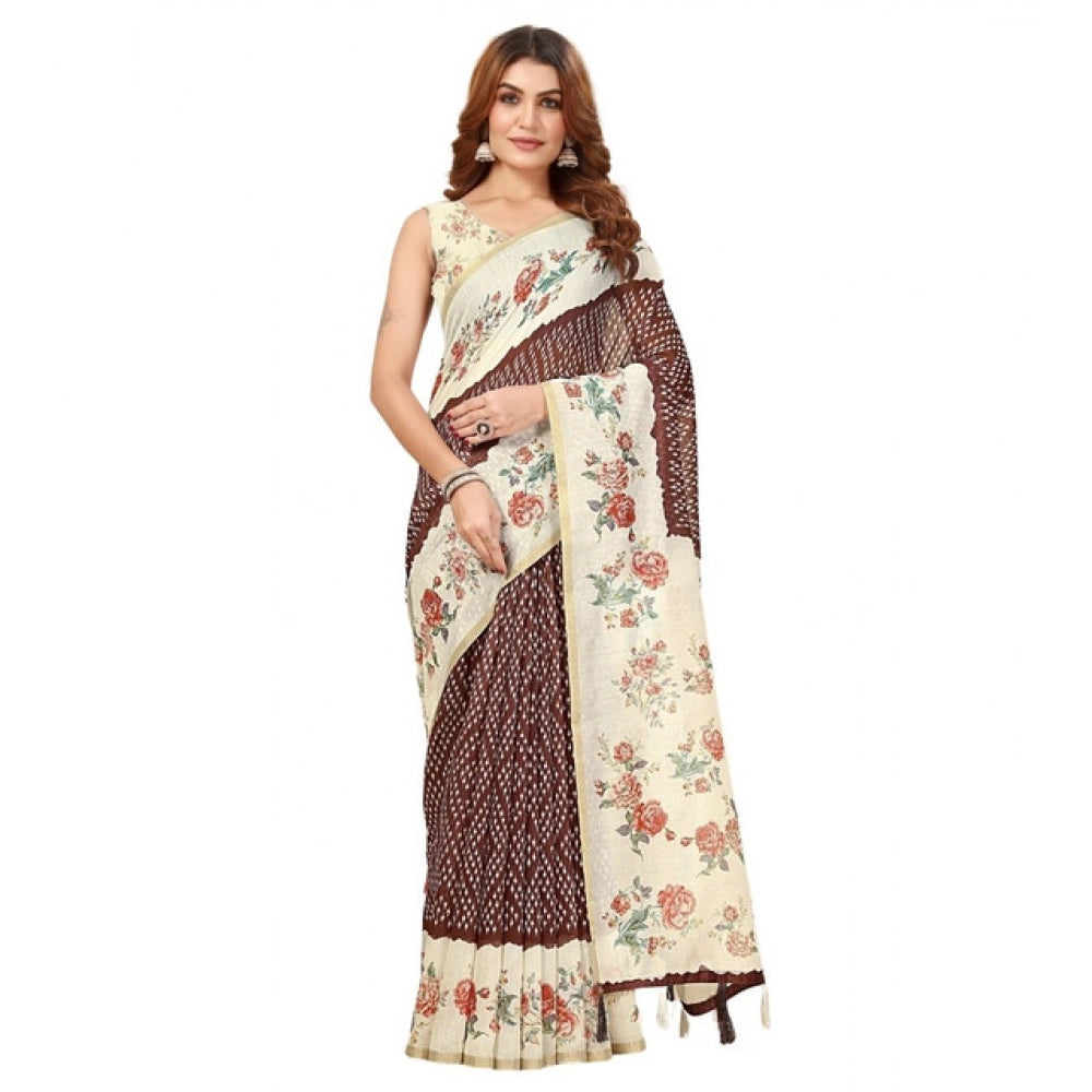Maroon Chanderi Floral Printed Saree with Unstitched Blouse (5.5Mtr) - Traditional Indian attire