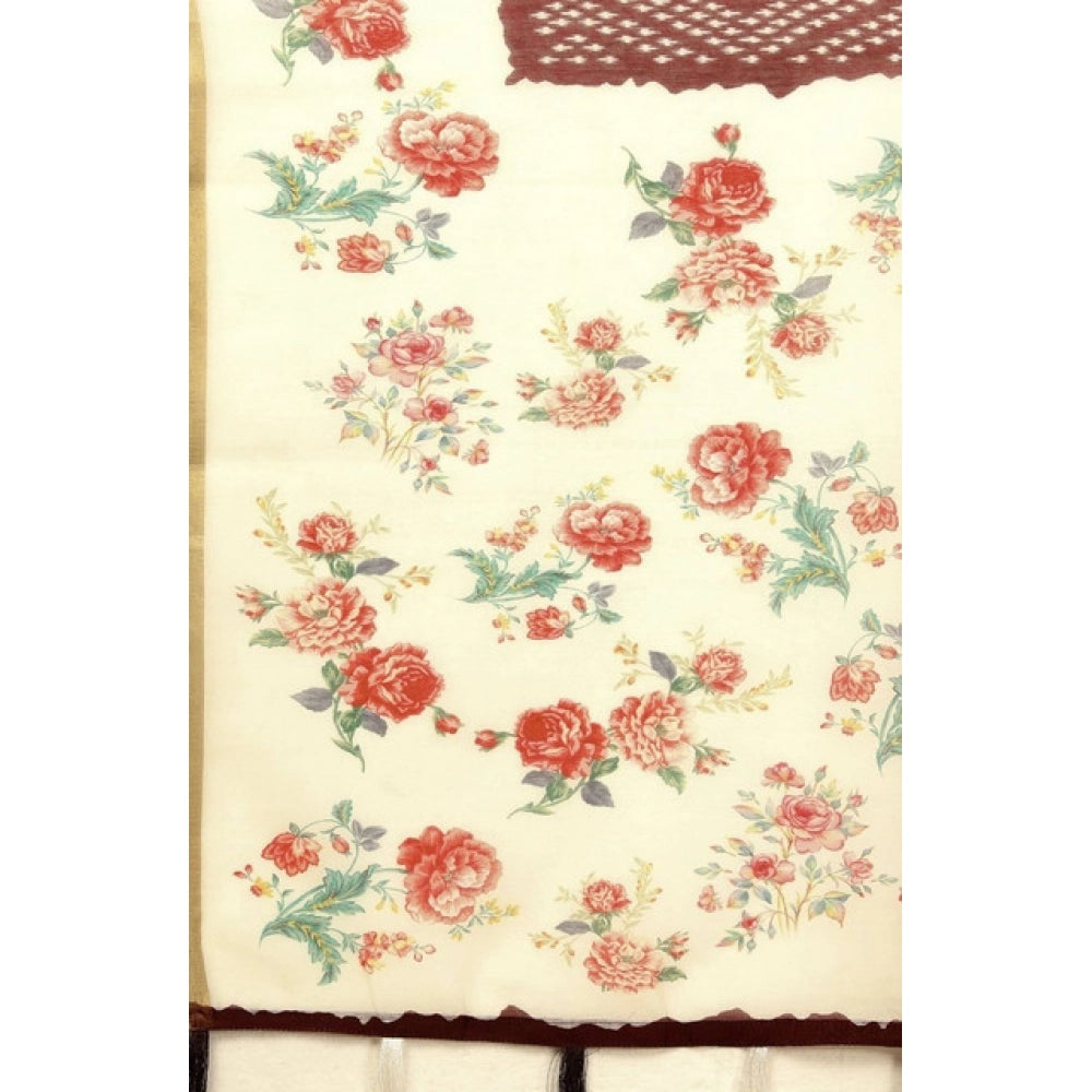 Maroon Chanderi floral printed saree with unstitched blouse, 5.5Mtr - Close-up view of traditional Indian women's wear accessory