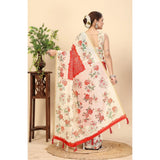 Red chanderi floral printed saree with unstitched blouse (5.5mtr), traditional Indian women's wear accessory