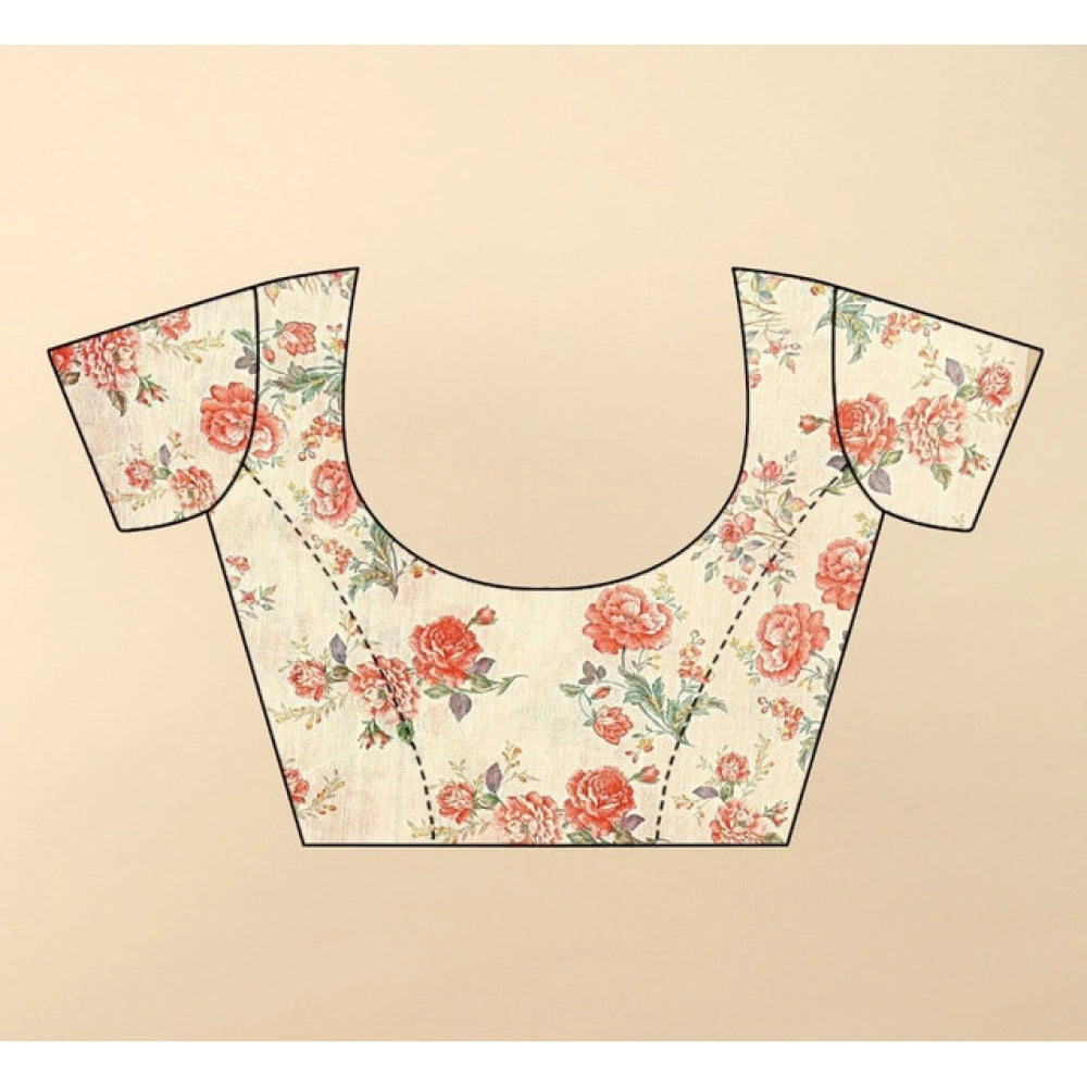 Red Chanderi floral printed saree with unstitched blouse, vibrant blooms on traditional fabric