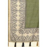 Green Chanderi printed saree with unstitched blouse (5.5mtr) on model for traditional Indian wear