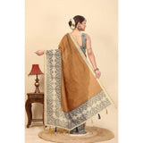 Women's Chanderi Printed Saree With Unstitched Blouse 5.5Mtr (Brown)