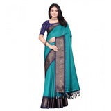 Teal green cotton blend checkered saree with unstitched blouse, vibrant pattern for women's fashion