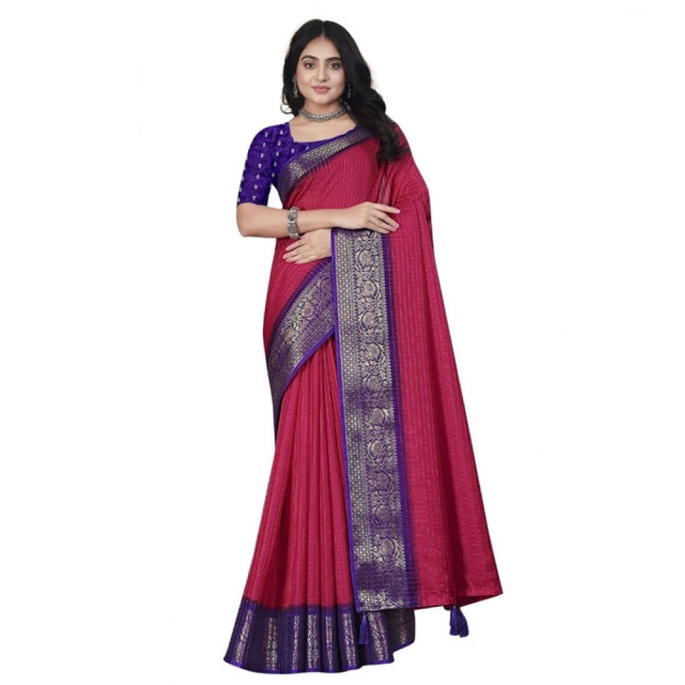 Pink cotton blend checkered saree with unstitched blouse (5.5mtr) - traditional Indian attire for women