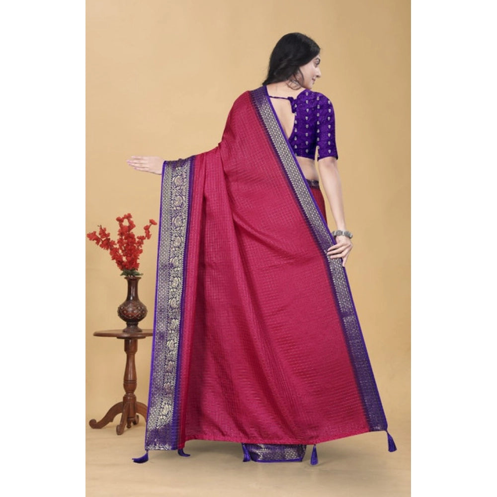 Pink cotton blend checkered saree with unstitched blouse (5.5mtr), traditional Indian wear
