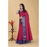 Pink cotton blend checkered saree with unstitched blouse, 5.5mtr length