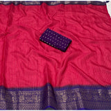 Pink cotton blend checkered saree with unstitched blouse (5.5Mtr), traditional Indian women's attire on hanger