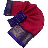 Pink cotton blend checkered saree with unstitched blouse (5.5Mtr) - traditional Indian women's fashion