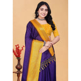 Royal blue cotton blend checkered saree with unstitched blouse (5.5mtr), traditional Indian women's wear