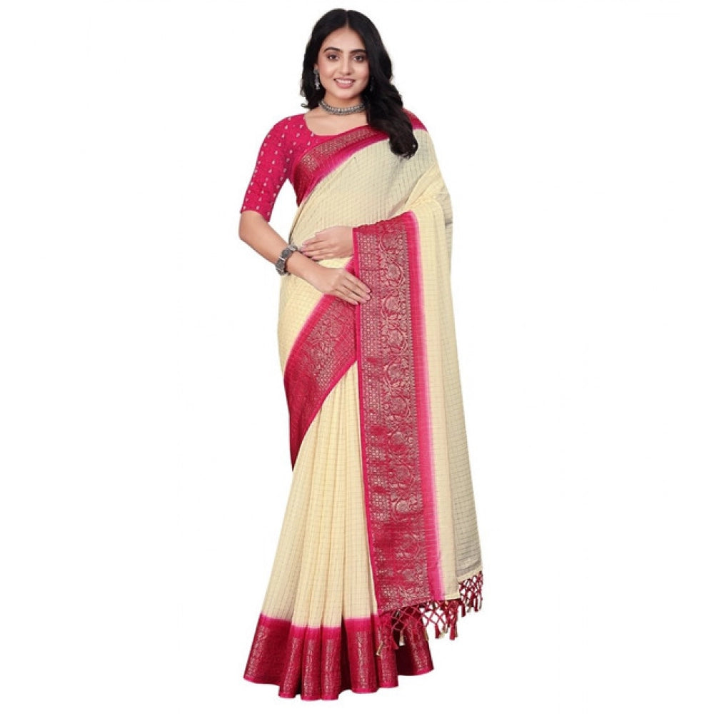 Multicolor cotton blend checkered saree with unstitched blouse, vibrant pattern for women's fashion
