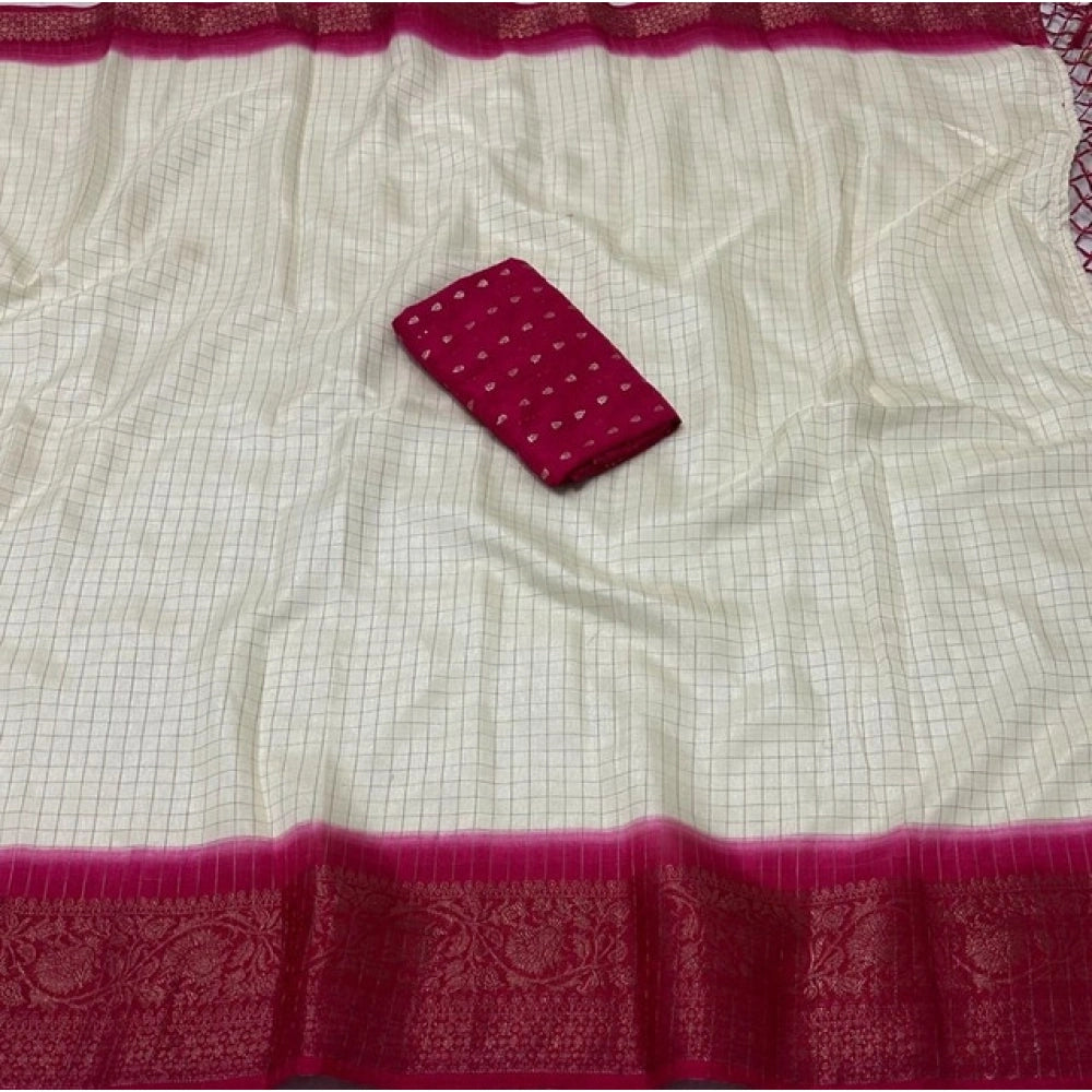 Multicolor cotton blend checkered saree with unstitched blouse, vibrant pattern for traditional Indian wear