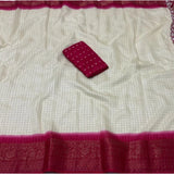 Multicolor cotton blend checkered saree with unstitched blouse, vibrant pattern for traditional Indian wear