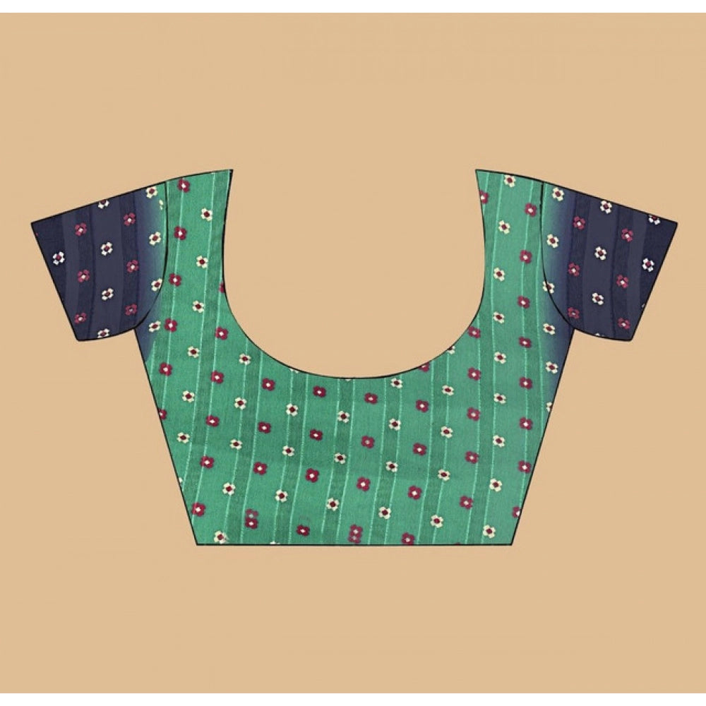 Green art silk printed saree with unstitched blouse (5.5Mtr)
