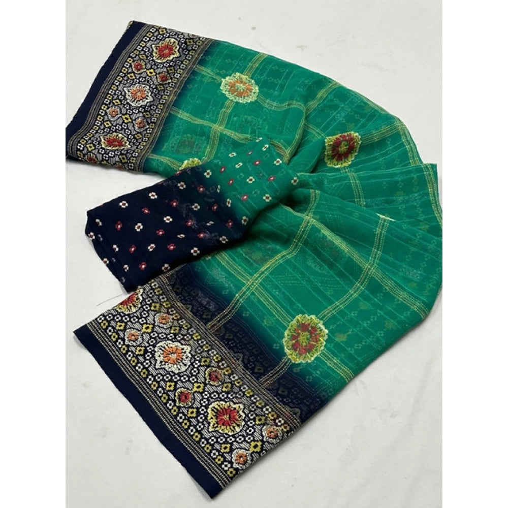 Green art silk printed saree with unstitched blouse (5.5Mtr)