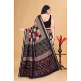 Multicolor dupion silk block-printed saree with unstitched blouse, 5.5Mtr, intricate patterns on display