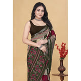 Multicolor dupion silk block-printed saree with unstitched blouse, vibrant Indian ethnic wear on display
