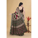 Multicolor Dupion Silk block-printed saree with unstitched blouse (5.5Mtr), vibrant Indian women's fashion accessory