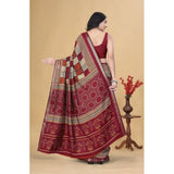 Multicolor dupion silk block-printed saree with unstitched blouse, 5.5mtr length on mannequin