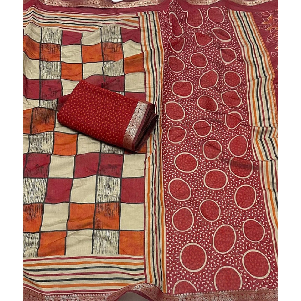Multi-colored dupion silk block-printed saree with unstitched blouse, vibrant Indian traditional attire for women