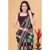 Multicolor dupion silk block-printed saree with unstitched blouse, 5.5Mtr on model