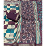 Multicolor dupion silk block-printed saree with unstitched blouse, vibrant Indian women's fashion accessory on display
