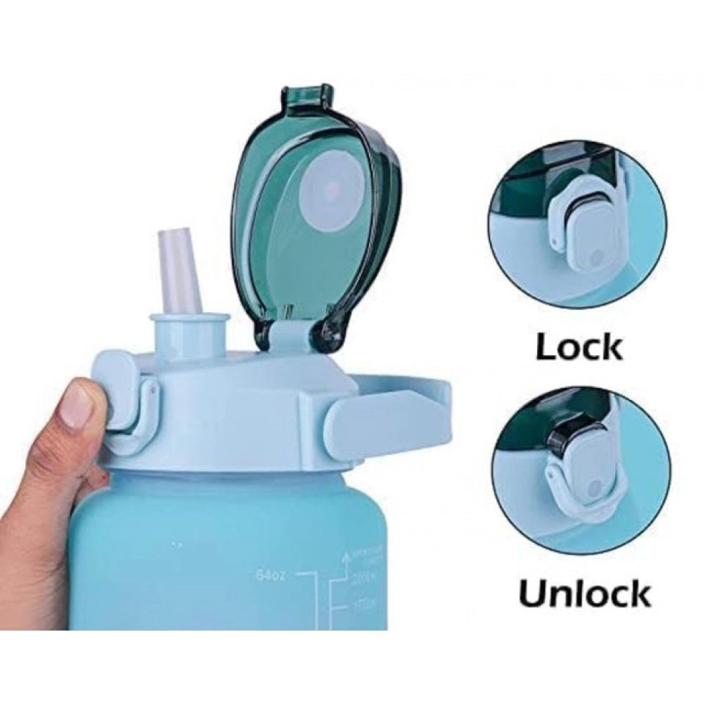 { "alt_text": "Multicolor Tritan gym water bottles set of 3, leakproof hydration tracker with time marker for workout" }