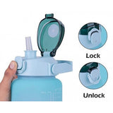 { "alt_text": "Multicolor Tritan gym water bottles set of 3, leakproof hydration tracker with time marker for workout" }