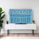 Blue seamless hanging TV cover with tempered glass window to protect electronics from dust and scratches