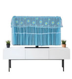 Blue seamless hanging TV cover with tempered glass window to protect electronics from dust and scratches