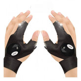 { "alt_text": "Black polyester flashlight gloves for hands-free lighting, ideal for DIY projects, camping, and outdoor activities" }