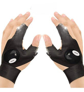 Black polyester LED flashlight gloves with index finger and thumb lights for hands-free outdoor use