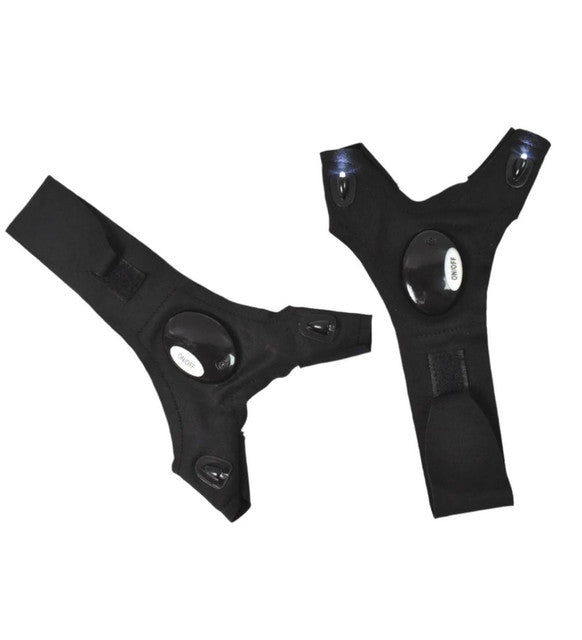 Black polyester LED flashlight gloves with index finger and thumb lights for hands-free outdoor use