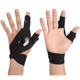 { "alt_text": "Black polyester flashlight gloves for hands-free lighting, ideal for DIY projects, camping, and outdoor activities" }