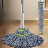 Grey microfiber twist mop for deep cleaning floors, suitable for hardwood, tile, and laminate surfaces