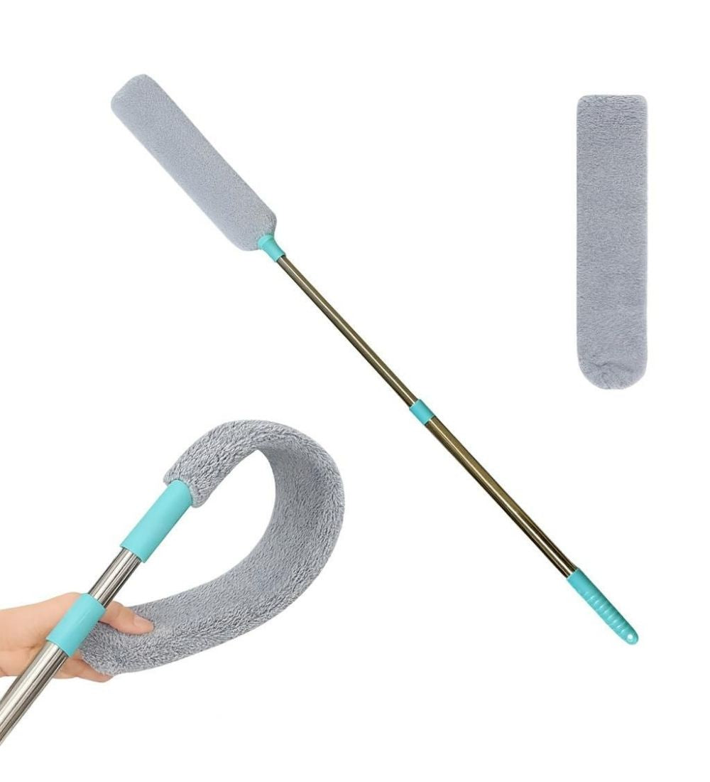 Grey microfiber flexible mop and duster with removable handle for multi-surface cleaning