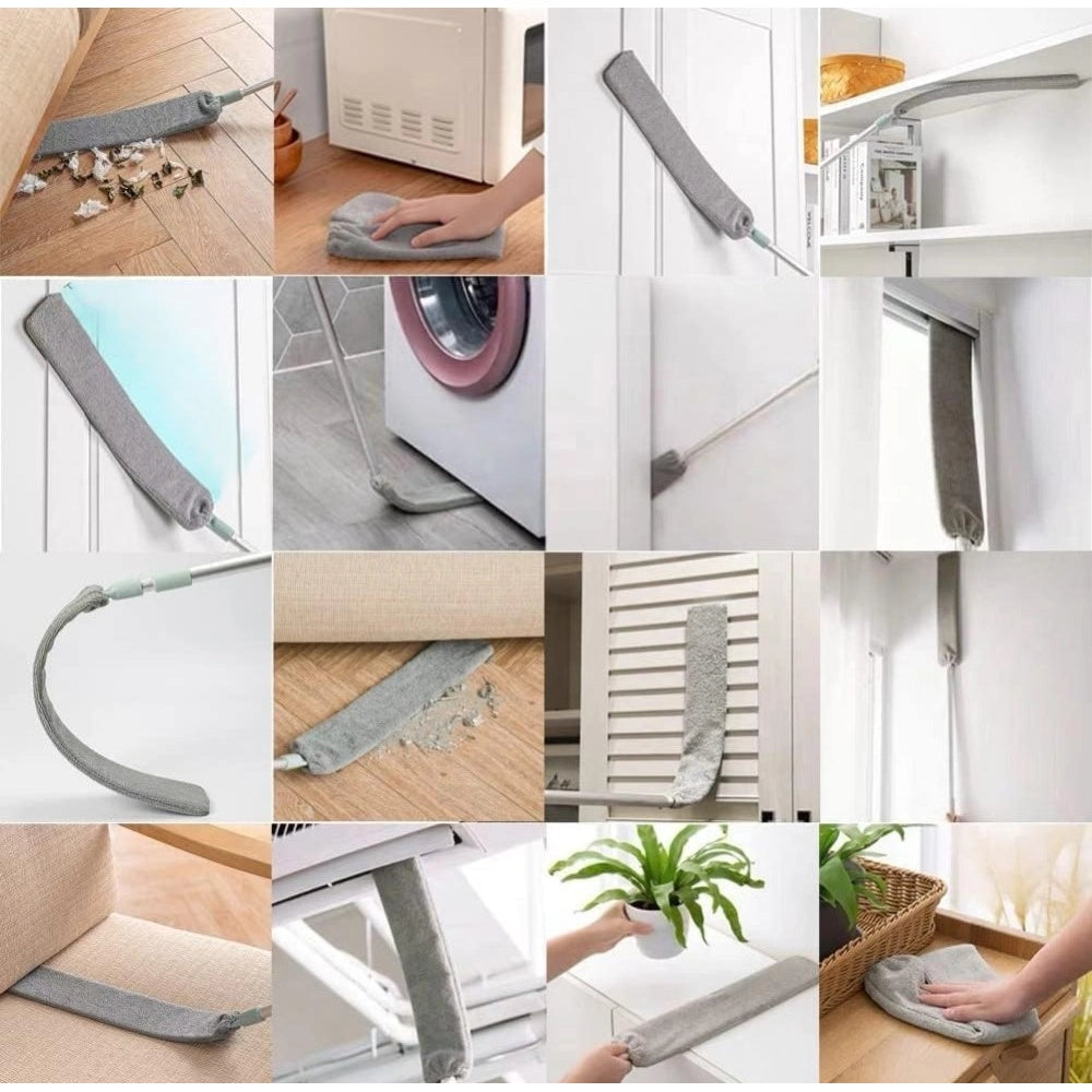 { "alt_text": "Grey microfiber flexible mop set with handles, deep cleaning tool for floors and kitchen surfaces" }