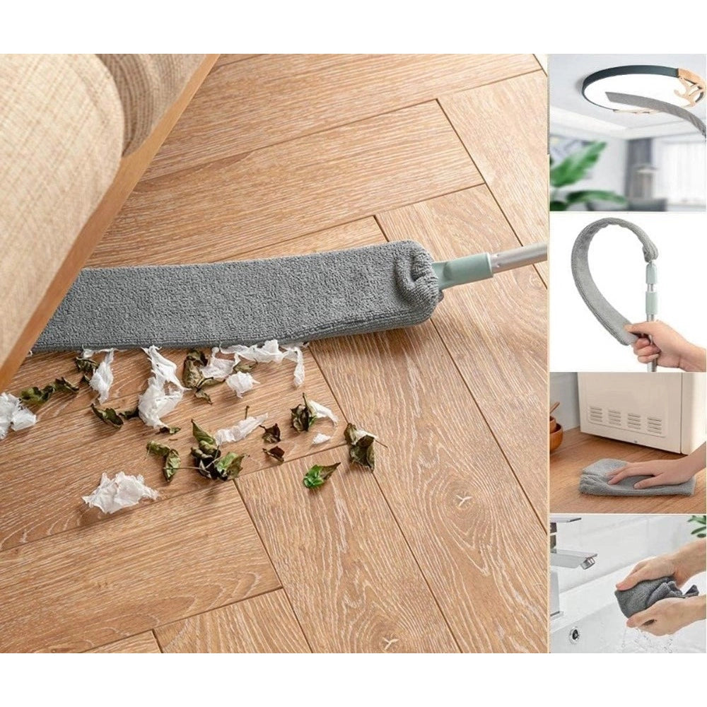 { "alt_text": "Grey microfiber flexible mop set with handles, deep cleaning tool for floors and tiles, versatile household cleaning supplies" }