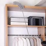 Grey microfiber duster with long adjustable stainless steel rod for cleaning ceilings, fans, and walls