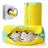 { "alt_text": "Yellow mesh shoe washing machine bags pair, deep clean laundry accessory for sneakers and athletic shoes" }