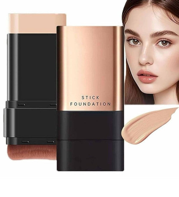 Beige foundation stick makeup product for flawless matte coverage, suitable for touch-ups and all skin types