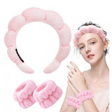 Pack of 2 Spa Headband And Wristband Set (Pink)