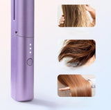 Multicolor rechargeable mini hair straightener with comb, 3-level temperature control, and auto shut-off safety feature