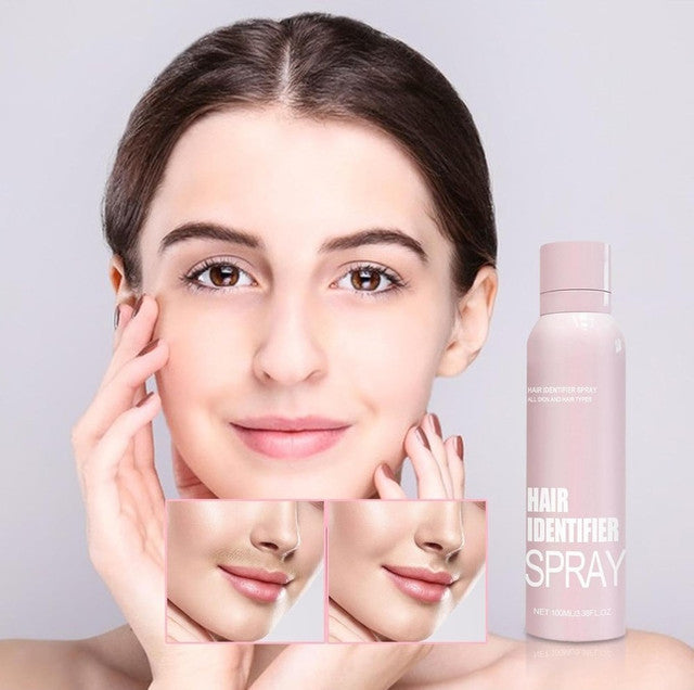 Pink hair identifier spray for highlighting facial hairs, included with four stainless steel razors