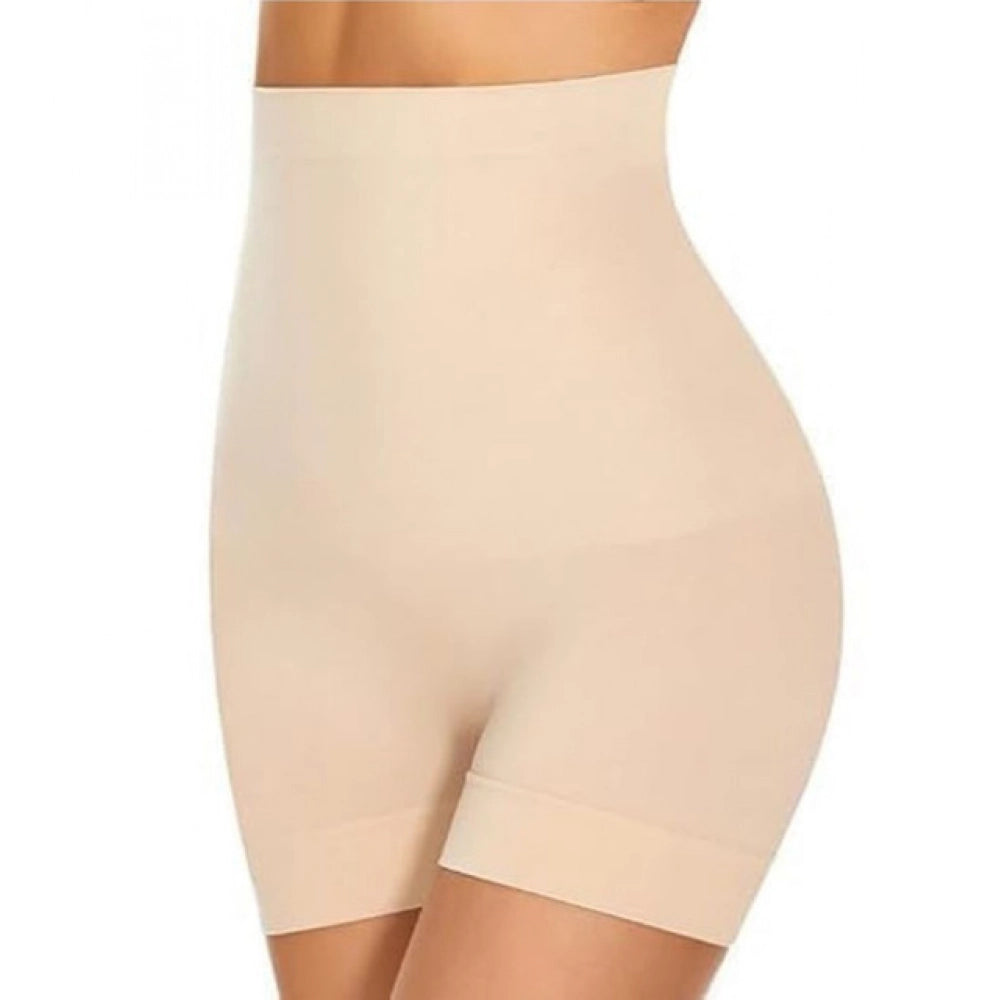 { "alt_text": "Beige stretch fabric high waist shapewear tummy tucker pack of 2, seamless compression garment for slimming silhouette" }
