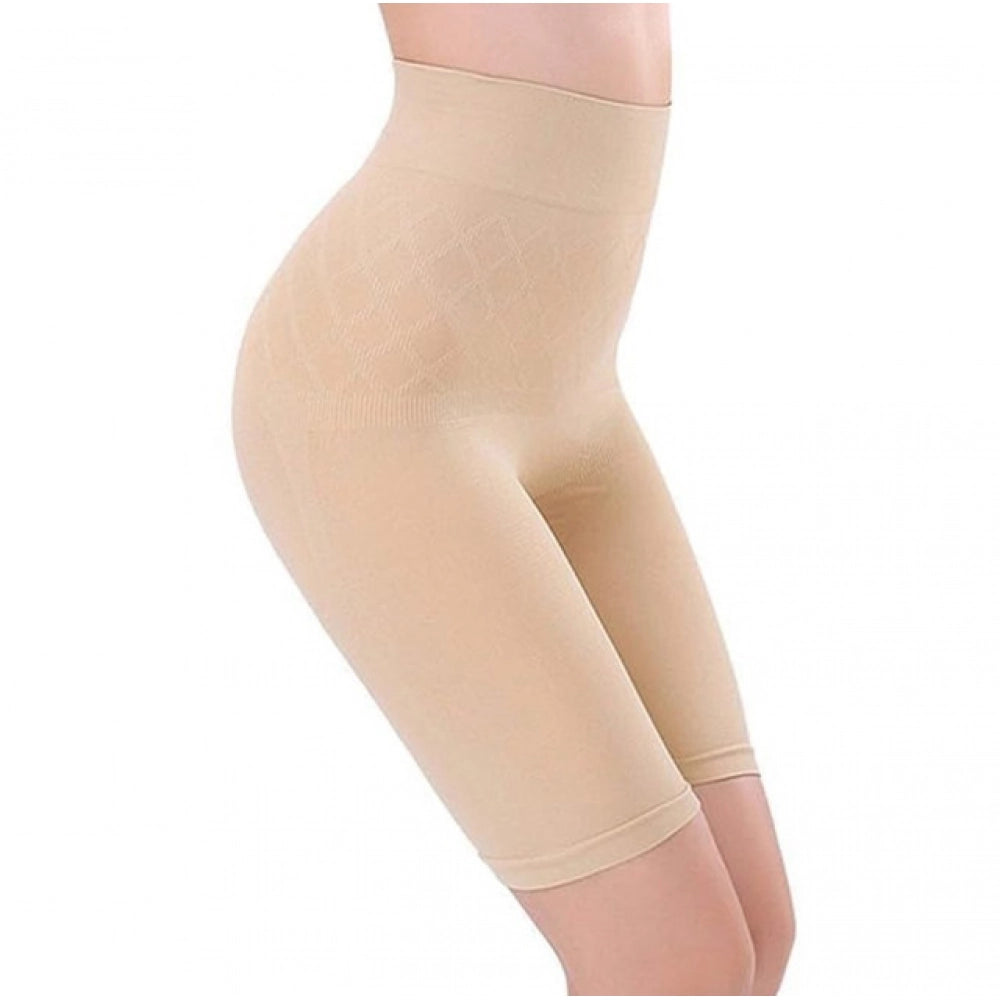 { "alt_text": "Beige stretch fabric high waist shapewear tummy tucker pack of 2, seamless compression garment for slimming silhouette" }
