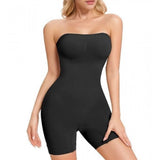 { "alt_text": "Black nylon shapewear full suit, slimming waist and hips, seamless contouring for party wear" }