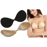 { "alt_text": "Beige black silicone bra pads adhesive support for strapless backless dresses, enhancing natural shape" }